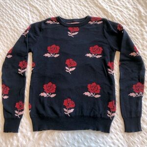 Kling navy blue sweater with pink and red roses floral cotton XS